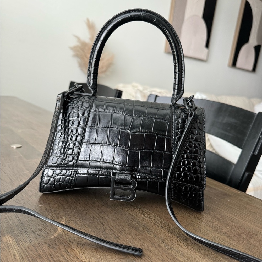 Balenciaga Hourglass XS Handbag Crocodile Embossed